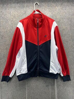 Nike Track Jacket Mens XL Red White Navy Full Zip Colorblock Sportswear Athletic